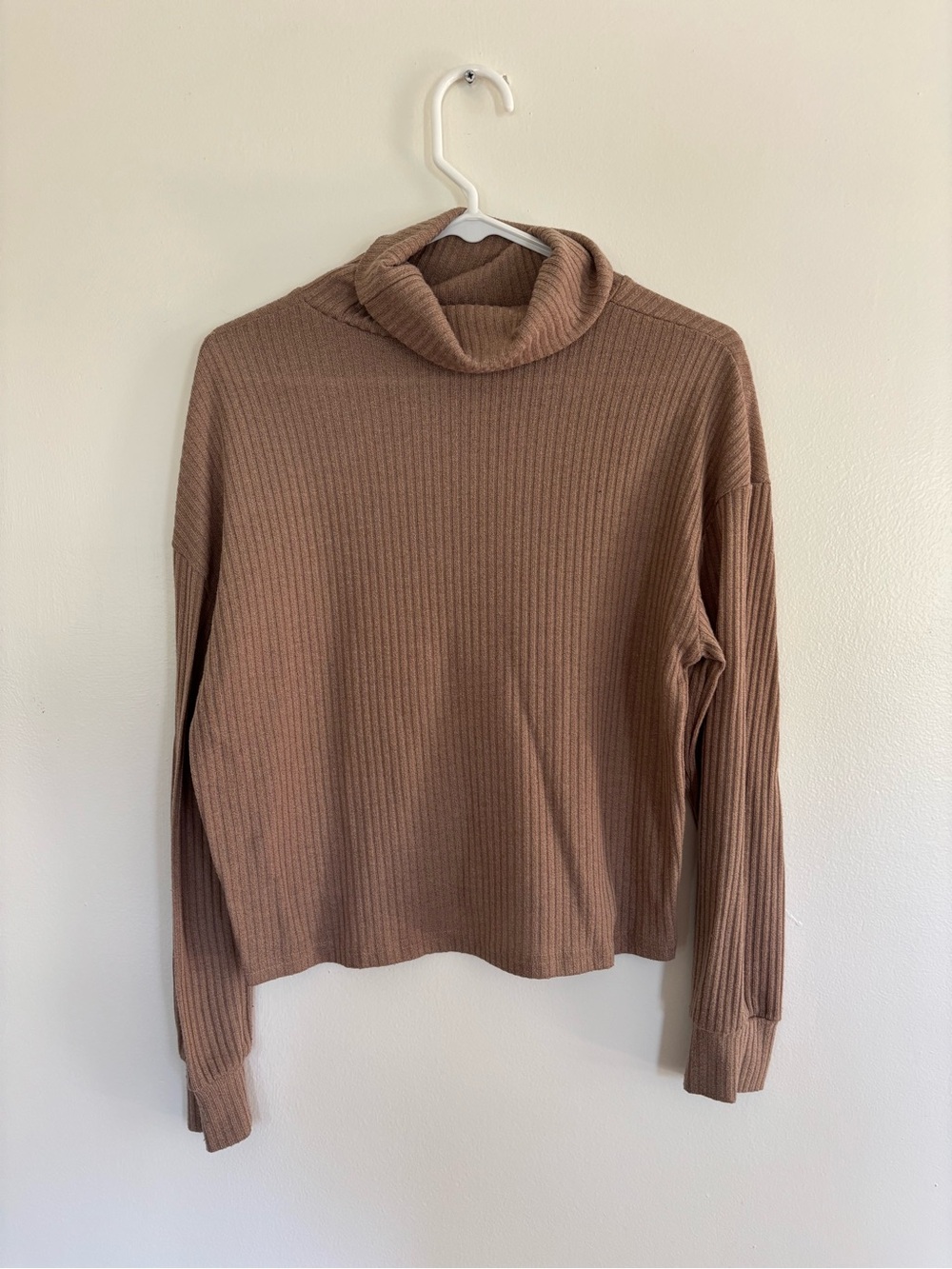 SHEIN Ribbed Cowl Neck Sweater - Brown
